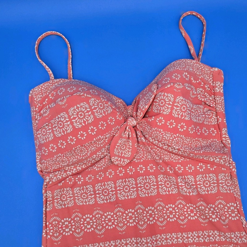 NEW NWOT Robin Piccone one-piece Swimsuit Vibrant Coral & Tan Pattern Size 8 - Picture 2 of 5
